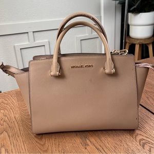 Michael Kors bag, Michael Kors, leather satchel with strap.